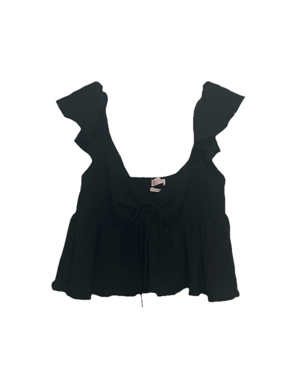 Urban Outfitters Black Ruffle Babydoll Top Tie Front Coquette Peplum Blouse M